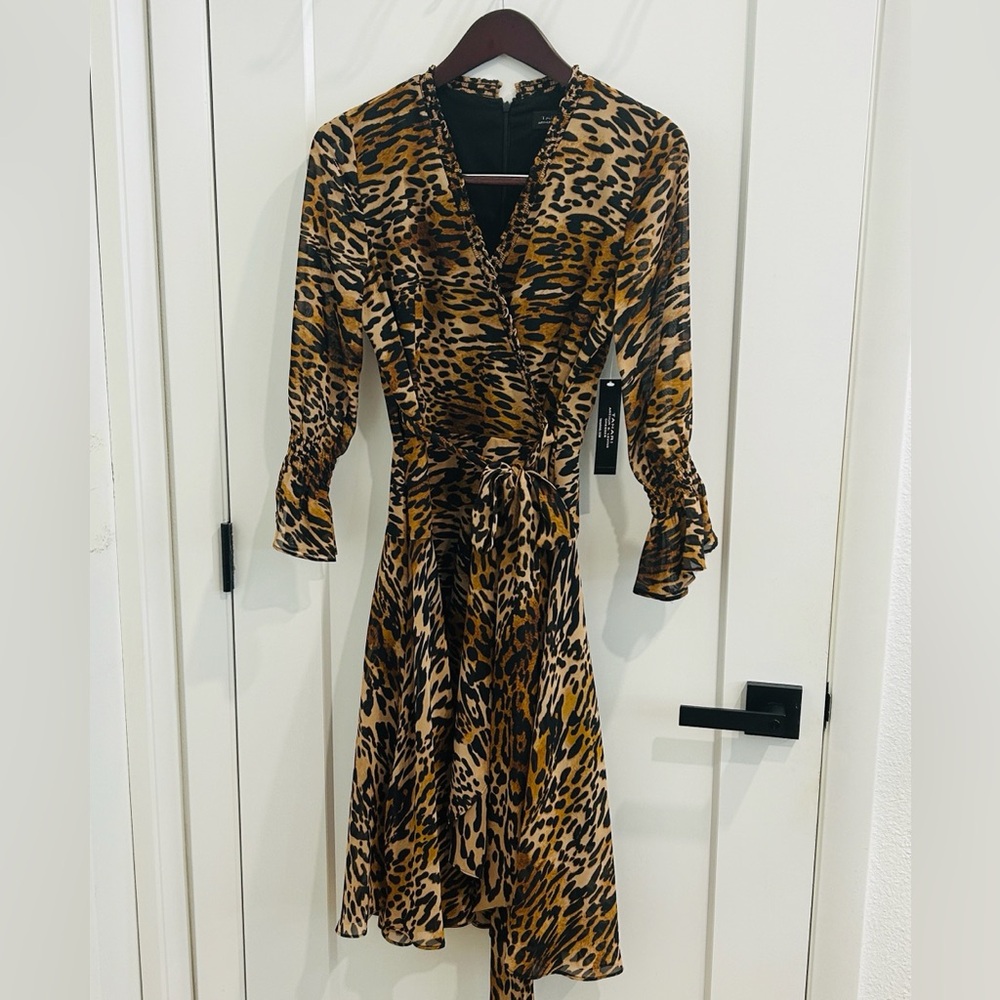 NWT TAHARI ASL Leopard Print Faux Wrap Dress |Size 2 - Picture 2 of 15
